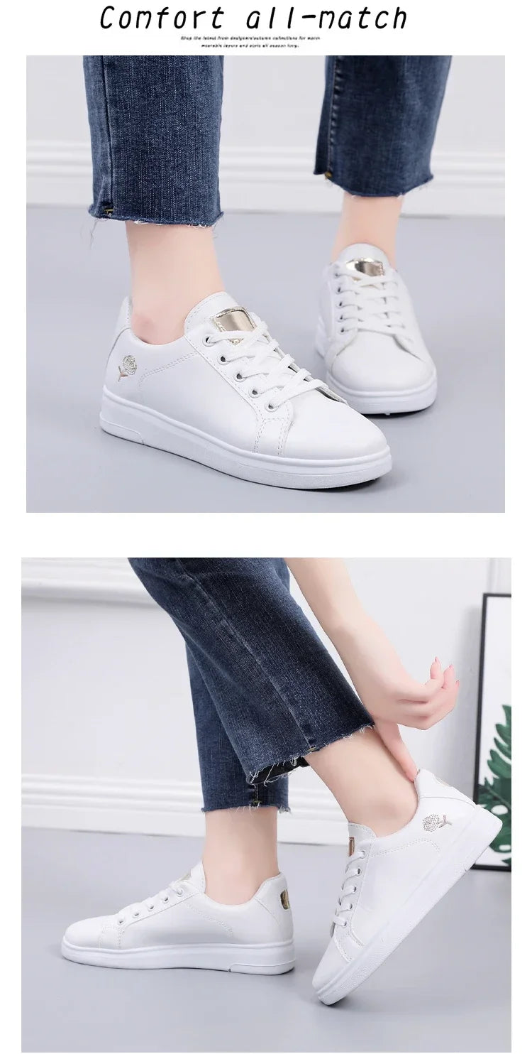 Women's Pu Casual Shoes™ White Breathable Flower Lace-Up Sneakers