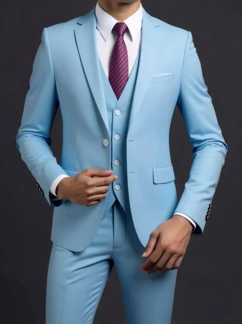 Men's Suit (Blazer+ Vest + Trousers) British Style Solid-color Suit