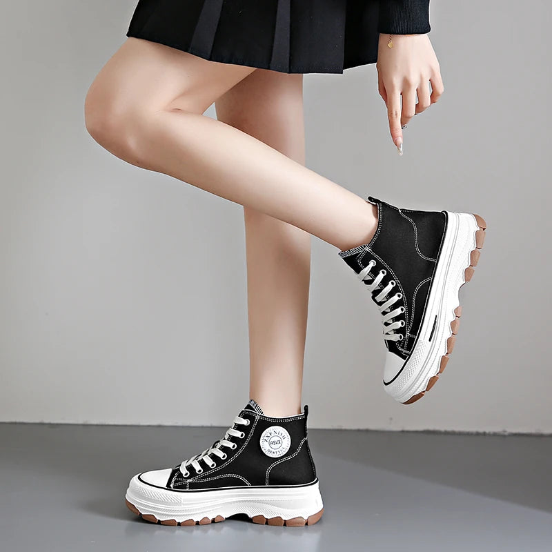 Women's Sneakers™ Lace-Up Casual Platform Height High Top Vulcanize Shoes