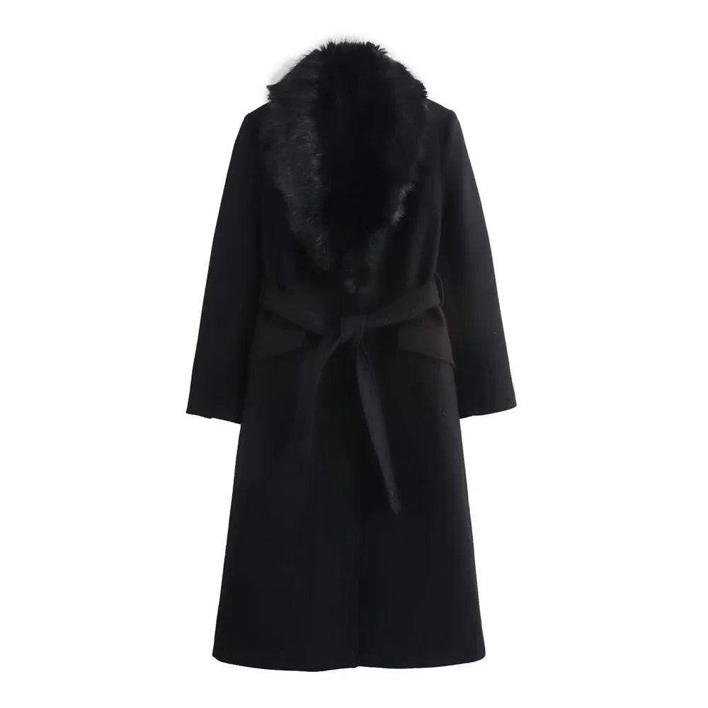 RARF Women's Belt Fur Collar Coat™  Flip Collar Pocket Button Decoration Wear