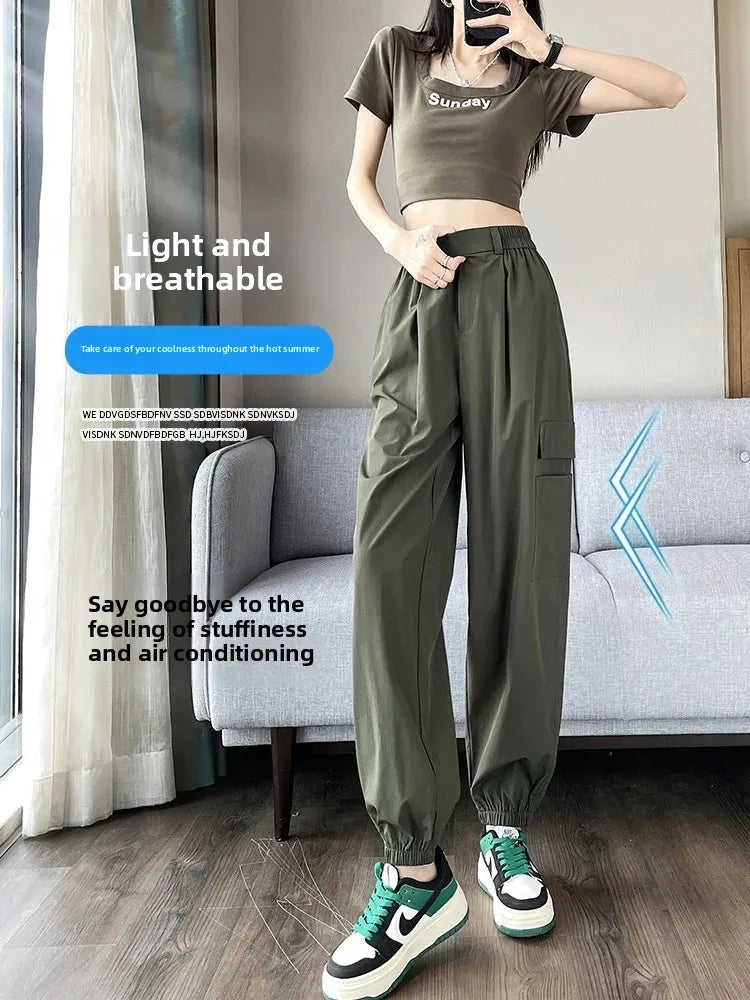 Women's Thin High Waist Cargo Pants™ Long Drapey Quick Dry Trousers