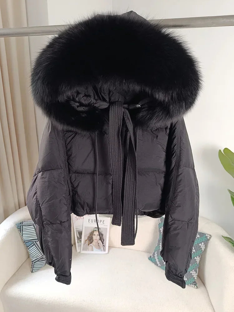 Women's Duck Down Loose Winter Jacket™ Real Fox Fur Raccoon Fur Collar Hooded Thick Warm Detachable Coat
