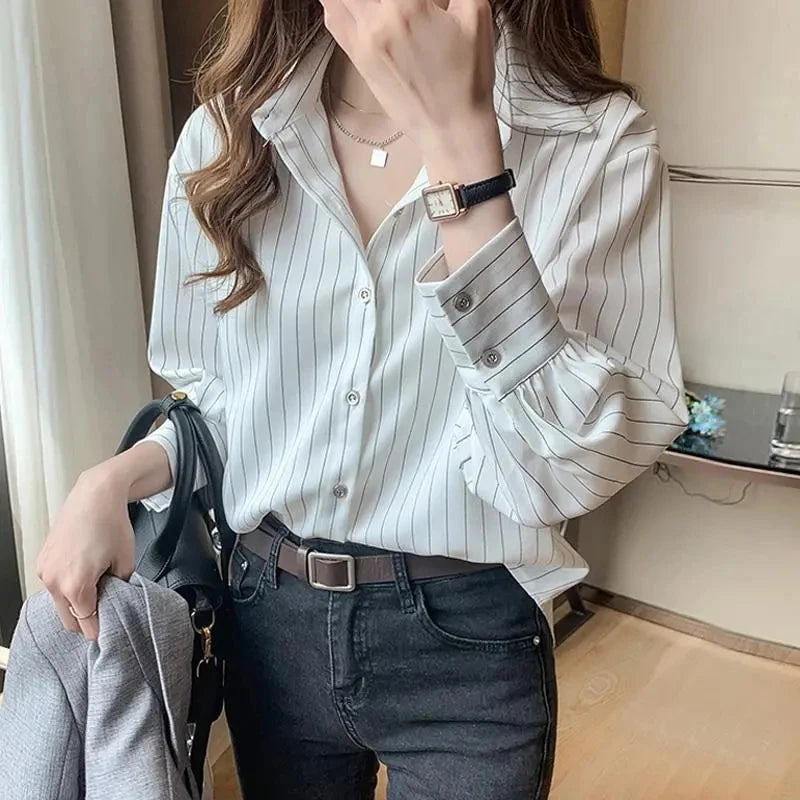 Women's Striped Shirt™ Y2K Summer Vintage Chic Loose Long Sleeve Office Ladies Shirt