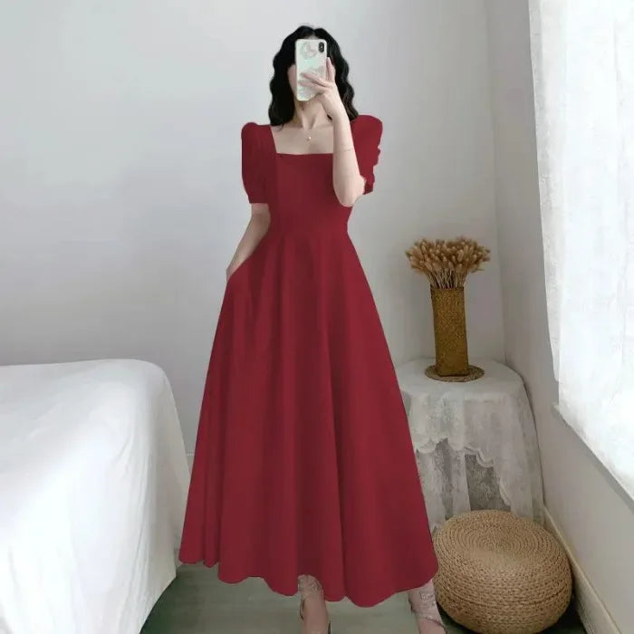 Women's Elegant Slimming Long Dress™ Puff Sleeves Square Collar Dress