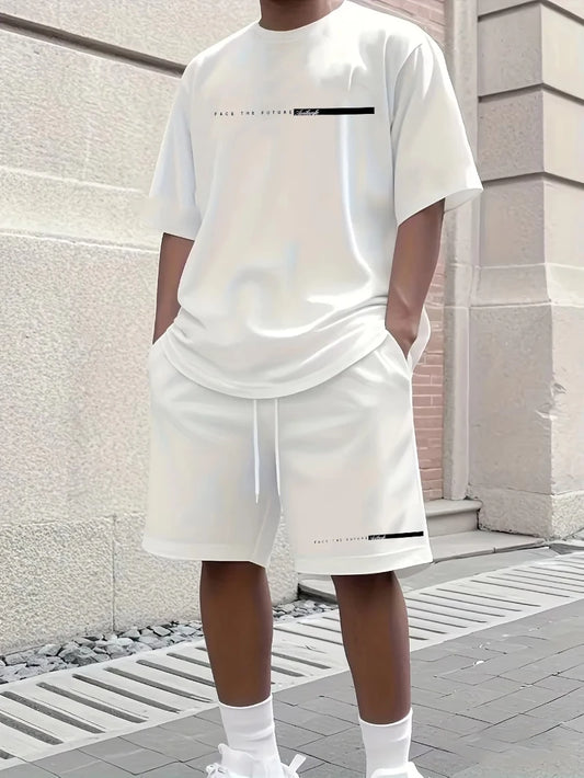 Men's Cotton Casual Loose Set™ and Letter Printed T-Shirt Shorts Two-piece Set