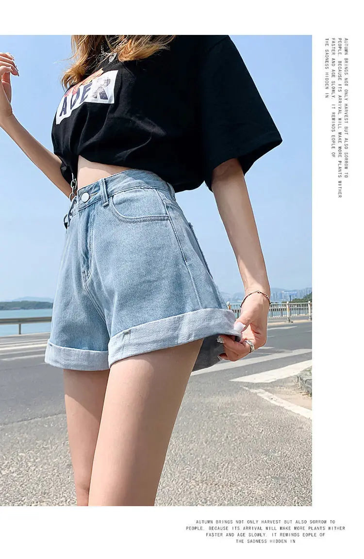 Women's Denim Shorts™ High Waist Cotton Wide-leg Short Pants