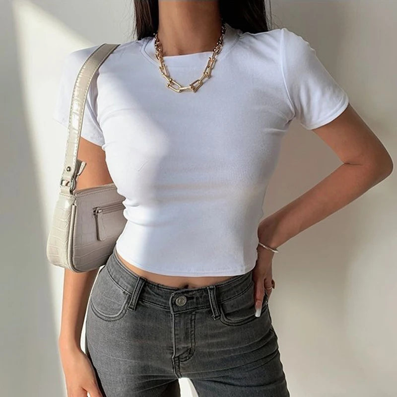 Women's Short Sleeve T-Shirt™ Casual Soft All-Match Basic Crop Tops Tees Summer Skinny Tops