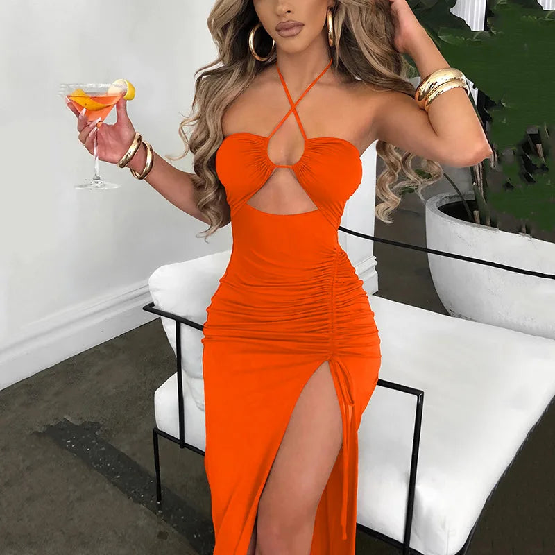 Women's Backless Hollow Out Summer Dress™ Sleeveless Lace-up Halter Bodycon Elegant Split Dress