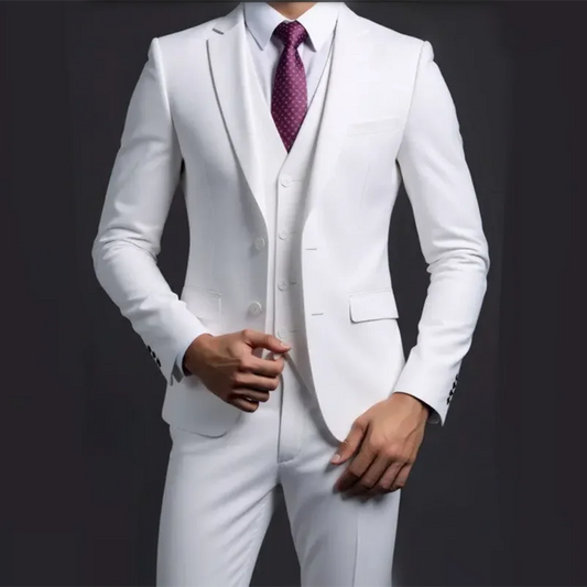 Men's Suit (Blazer+ Vest + Trousers) British Style Solid-color Suit