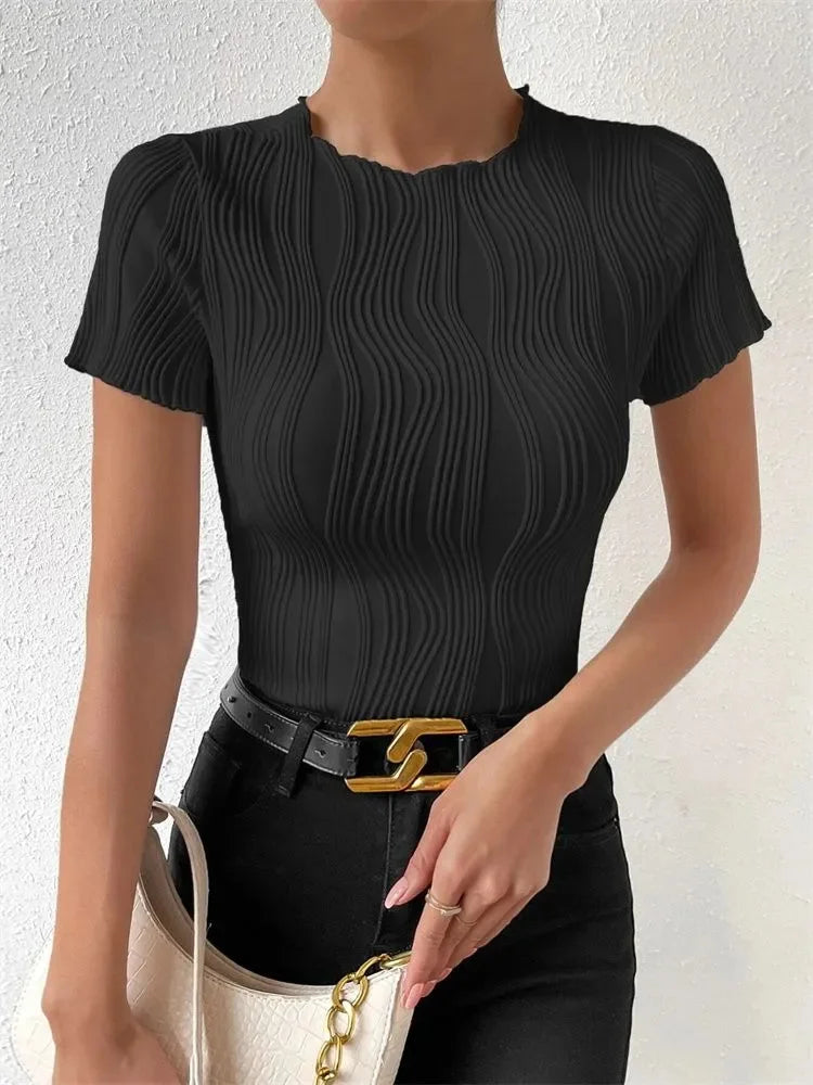 Women's Casual Round Neck Short Sleeve Tee™ Solid Color Rib-knit T shirt