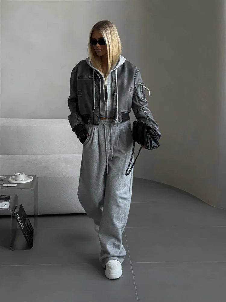 Women's Tracksuit™ Autumn Winter Fashion Casual Hooded Zipper Short Cardigan and Loose Pants Set