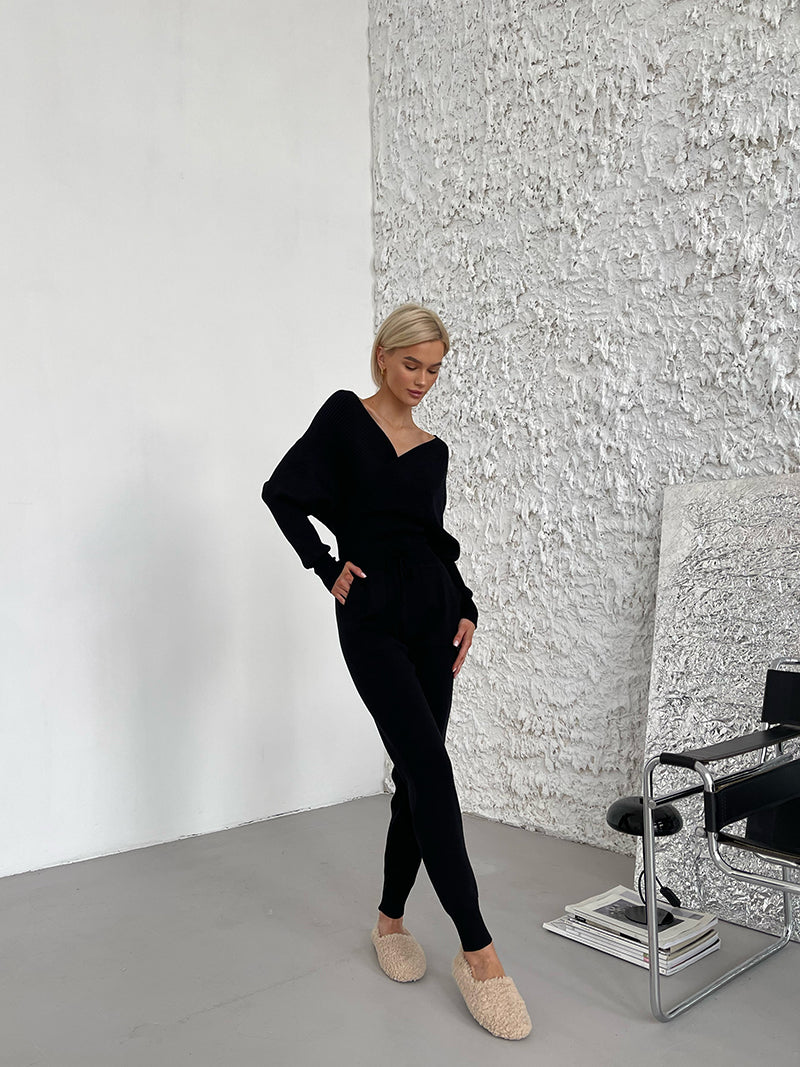 Women's Knitted Tracksuit™ Off Shoulder Knitted Long Sleeve Sweater  and Pants Suits