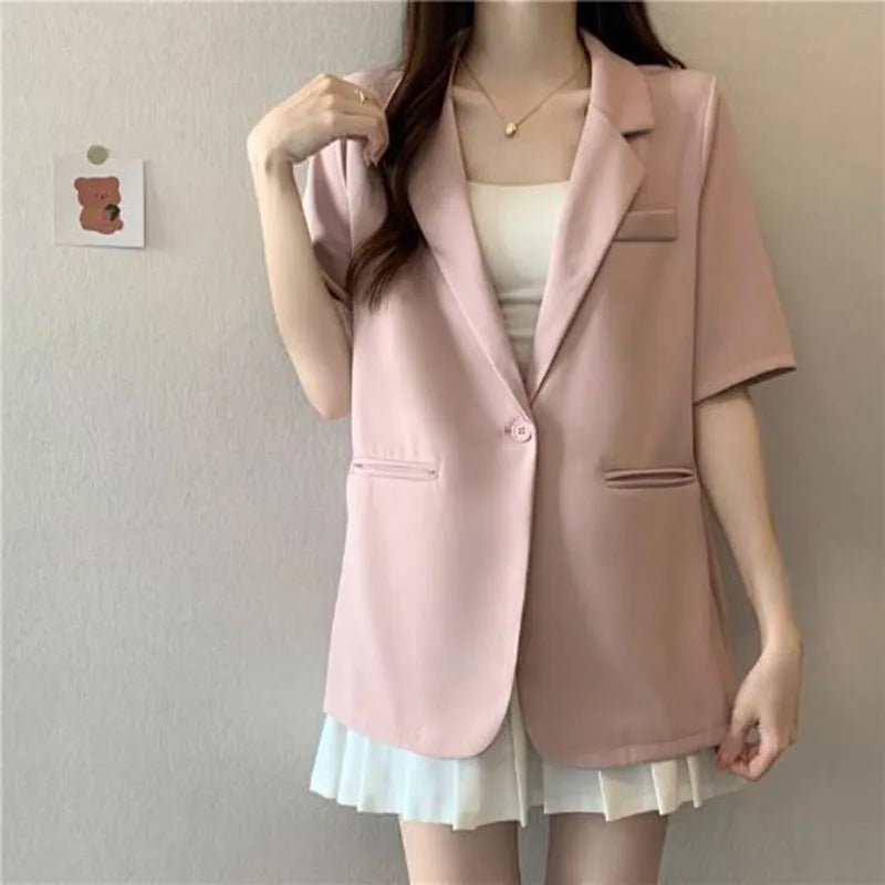 Women's Short-sleeved Blazer Jacket™ Single Button Notched Collar Outwear