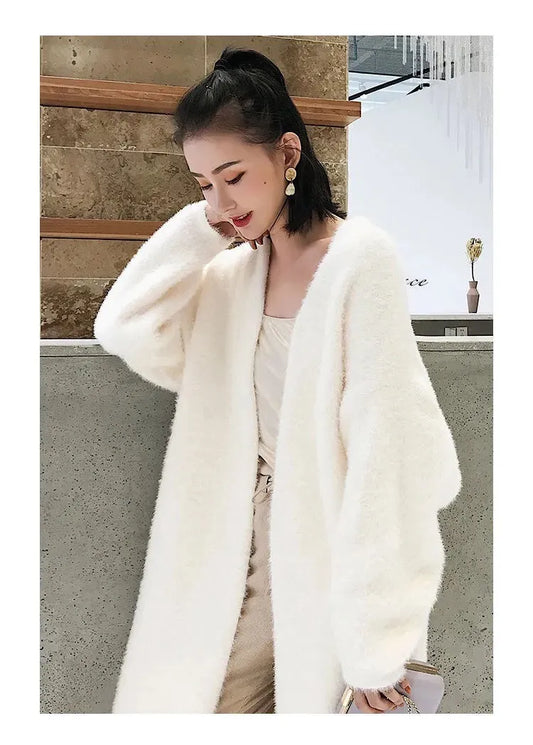 Women's Long Cardigan Coat™ Knitted fluffy Long Sleeve Cashmere Sweater Coat