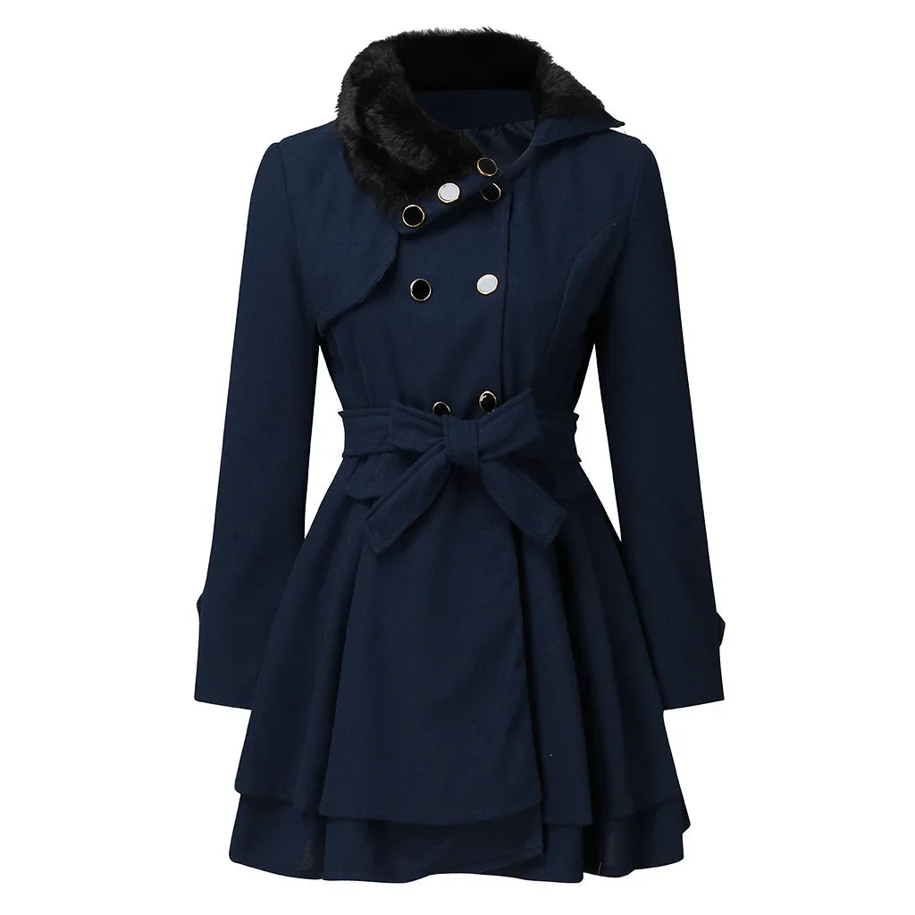 Women's Woolen Jacket™ Long Double Row Buttoned Narrow Fit Overcoat