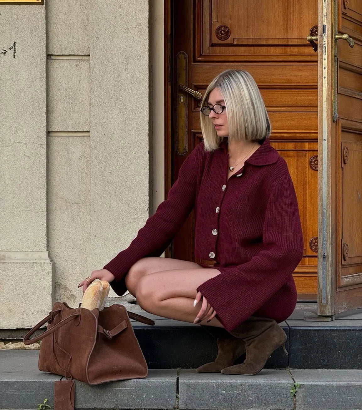 Women's Knitted Shirt and Skirt Set™ Long Sleeve Single Breasted Turn-Down Collar Shirt & Mini Skirt Cardigan Suits