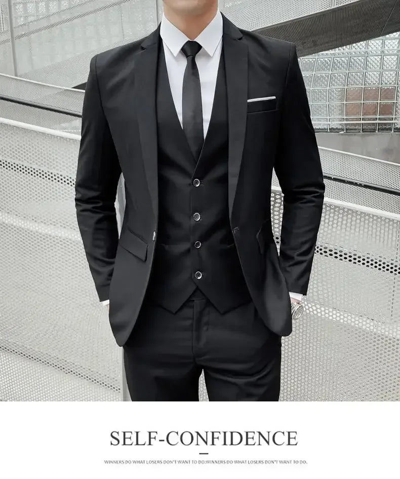 Men's Suit (Blazer+ Vest + Pants)™ Solid Color Casual Slim-fit Suit