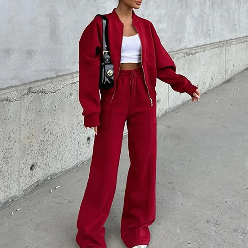 Women's BKLD Tracksuit Sets™ Zip-up Loose Cropped Cardigan + Drawstring Sweatpants