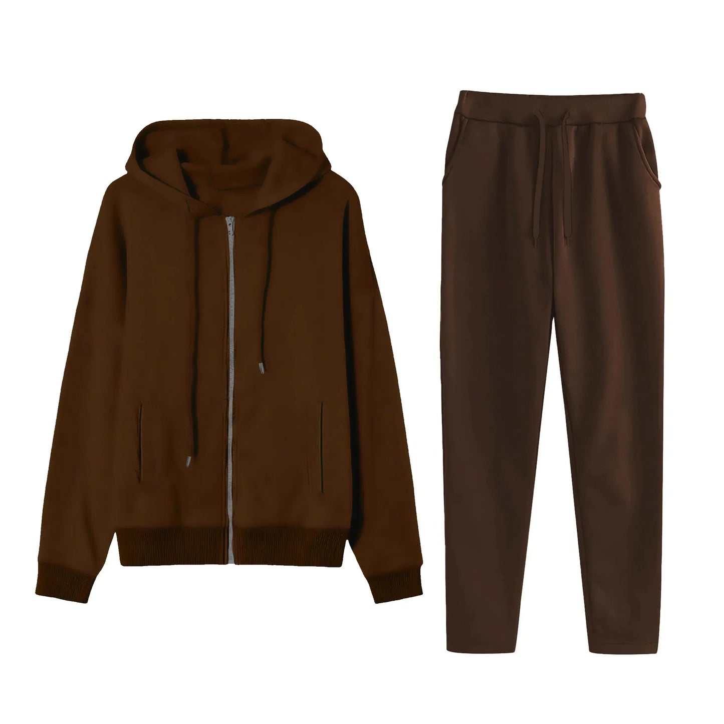 Women's Cross-Border Polyester Cotton Blend Outfit™ Zipper Back Pocket Hoodie And Pants Two-Piece Set