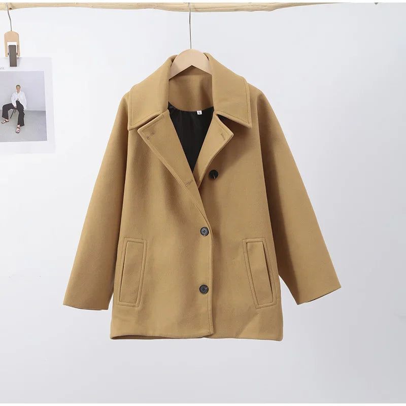 Lapel Woolen Women Jacket™ Single Breasted Long Sleeve Oversized Coats