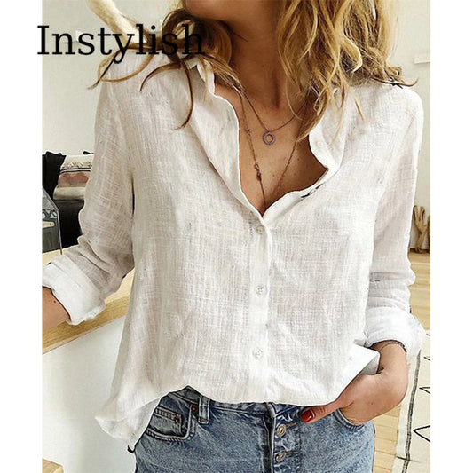 Women's Elegant Cotton Linen Shirts™ Casual Solid Button Lapel Long Sleeve Loose Shirts