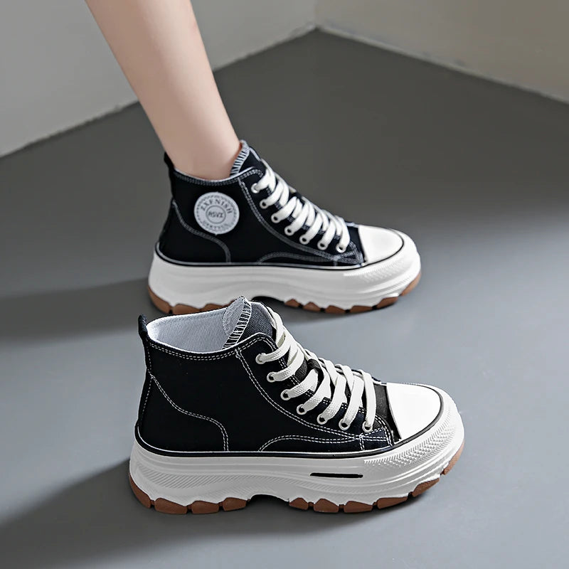 Women's Sneakers™ Lace-Up Casual Platform Height High Top Vulcanize Shoes