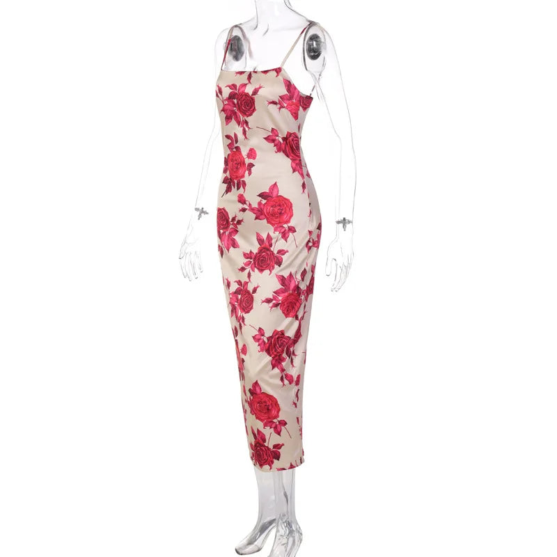 Women's Floral Print Dress™ Sleeveless Backless Bodycon Midi Dress
