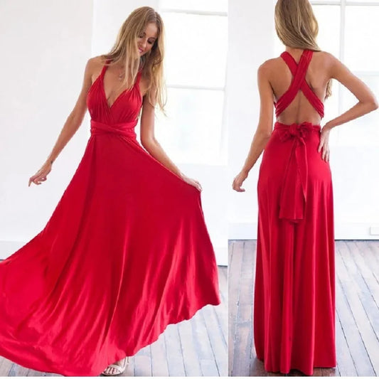 Women's Multi-worn V-neck Long Dress™ Strapped Summer Maxi Dress