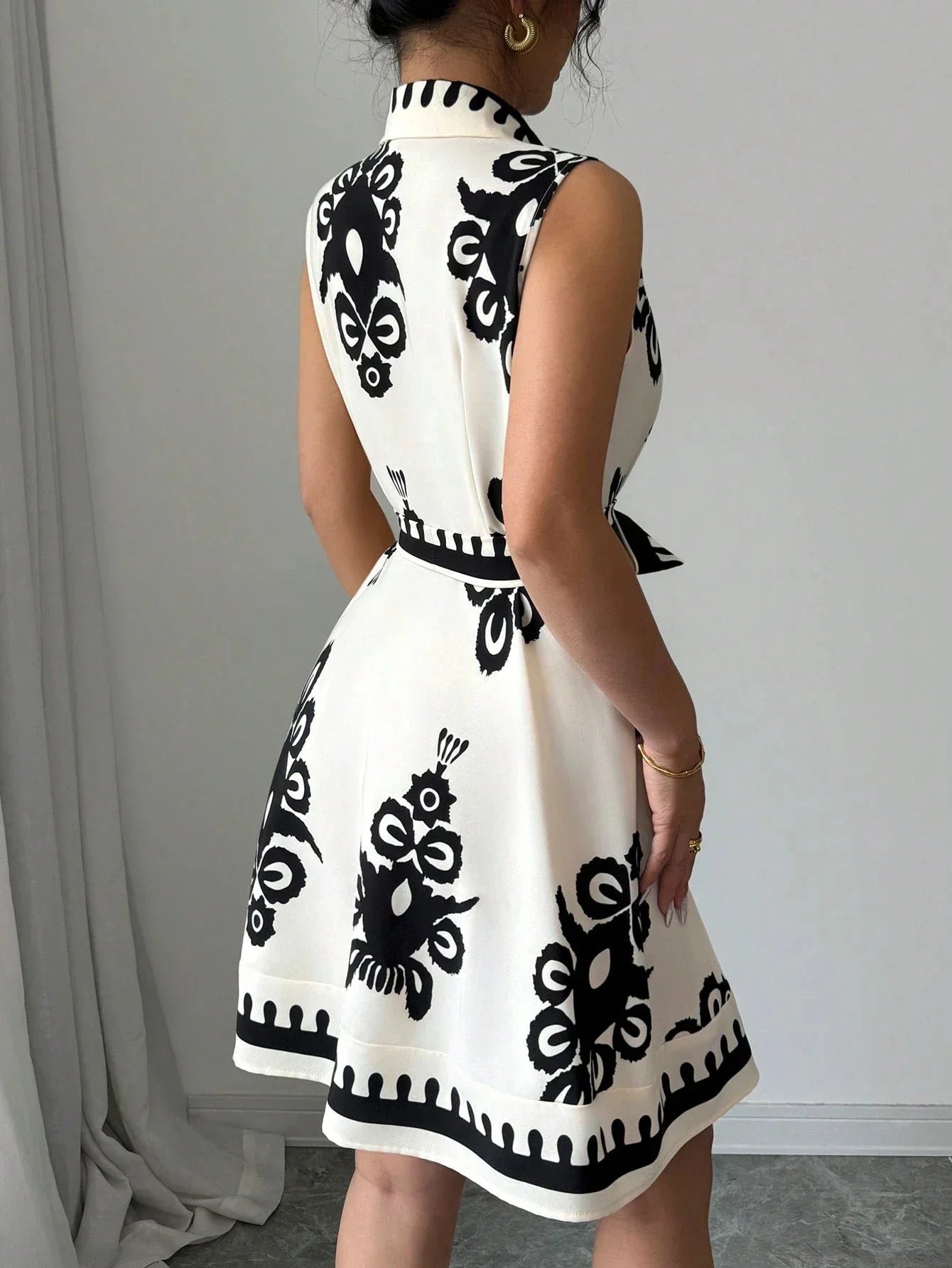 Women 's Strapless Floral Print Dress™ Sleeveless Swing Belted Waist Dress