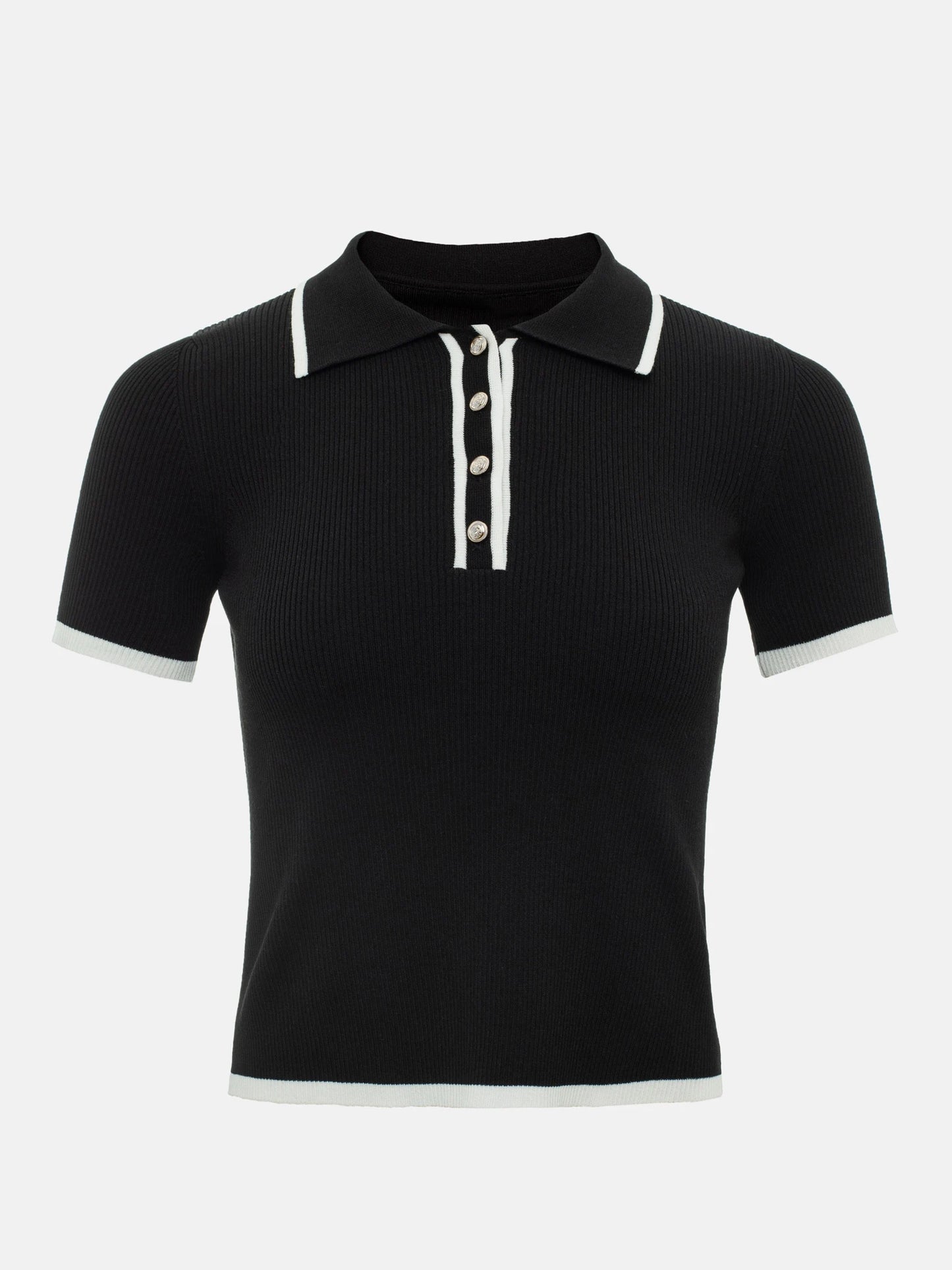 Women's Summer Knit Tops™ Short Sleeve Patchwork Slim Lapel Ribbed Tees