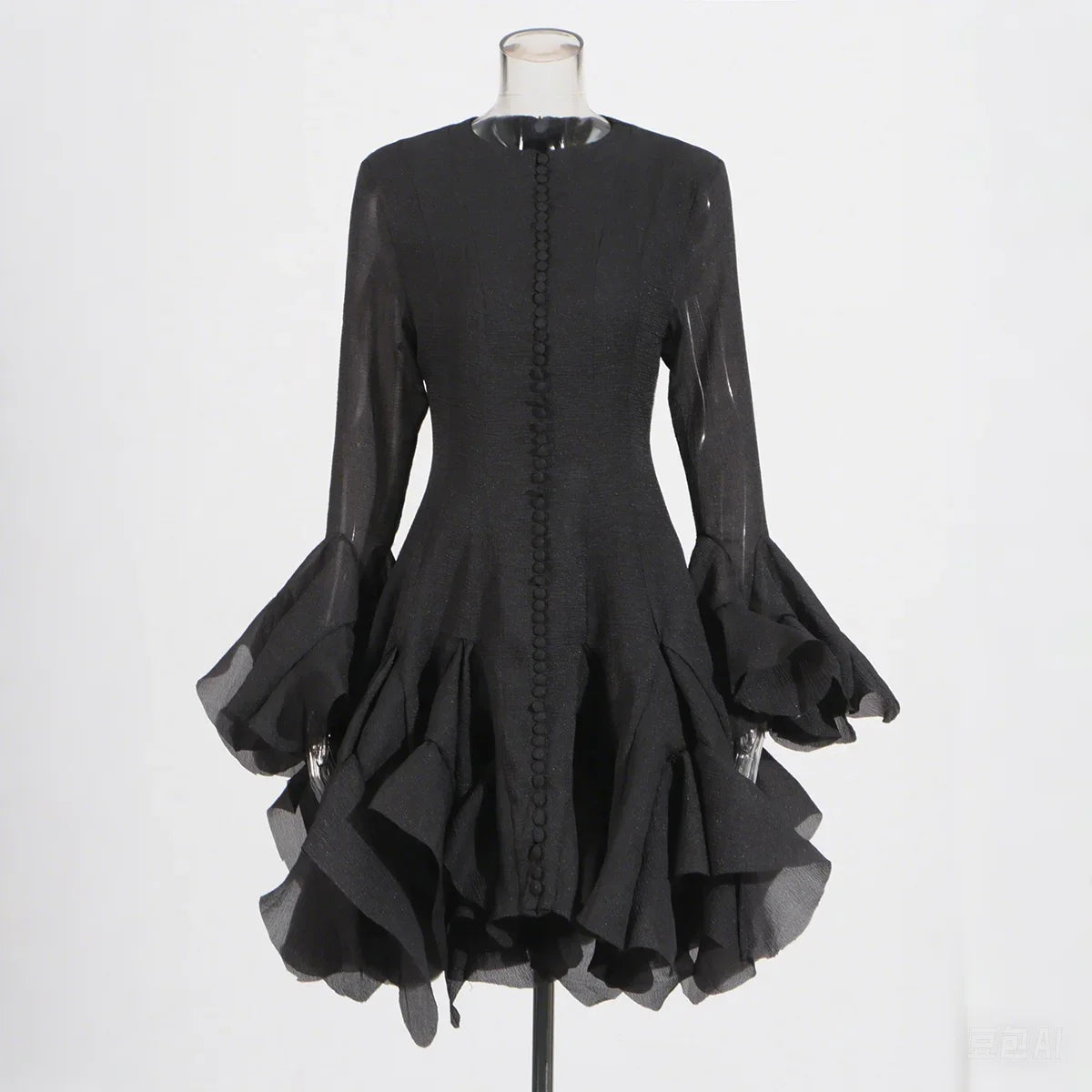 Women's Dress™ VGH Sweet Ruffles Elegant Knee Length Round Neck Flare Sleeve High Waist Spliced Button Dress