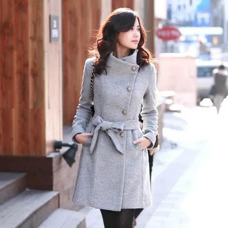 Women's Woolen Overcoat Jacket™ Windproof Warm Comfortable Medium-Length Single-Breasted Belt