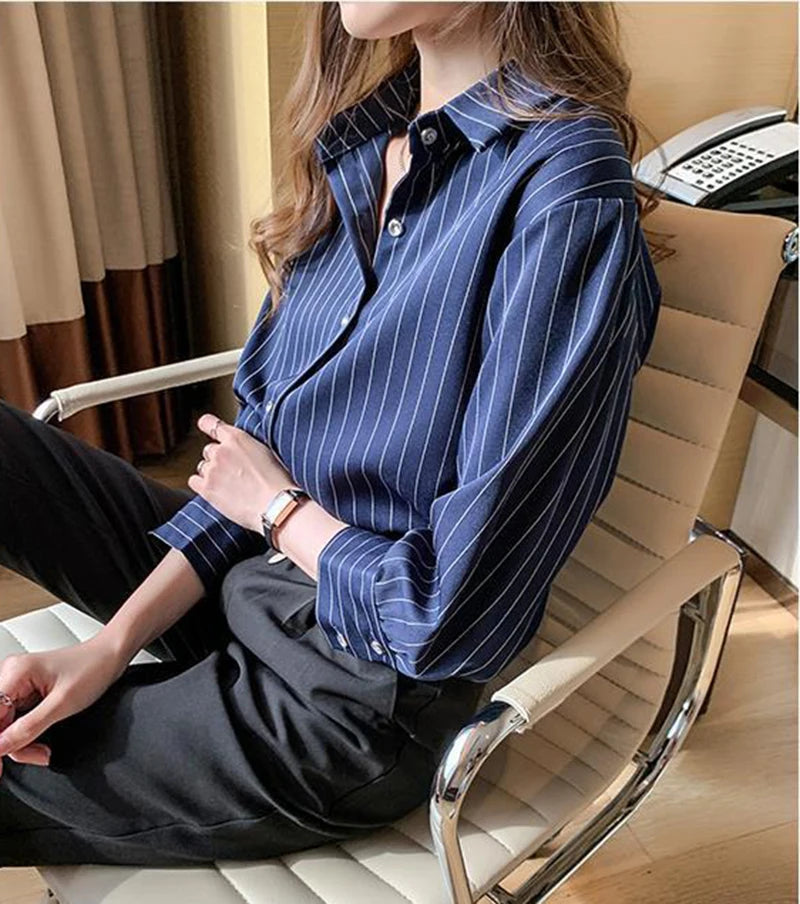 Women's Striped Shirt™ Y2K Summer Vintage Chic Loose Long Sleeve Office Ladies Shirt