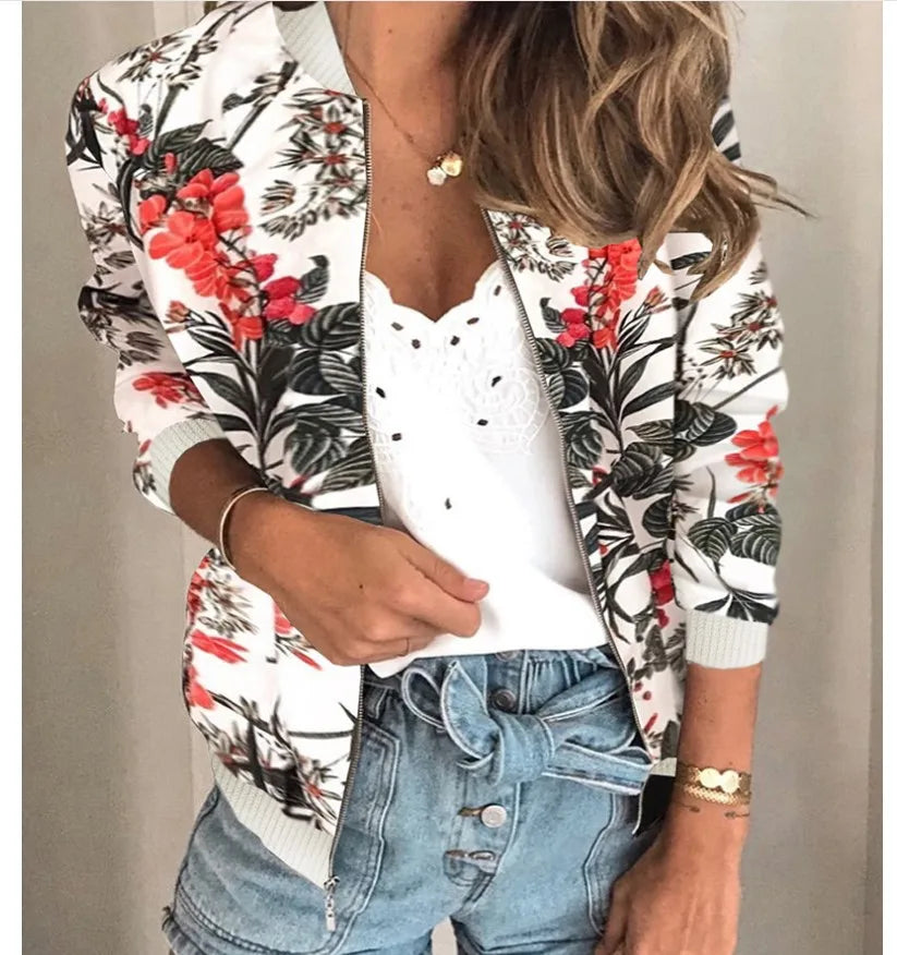 Women's Elegant Zipper Bomber Jacket™ Floral Printed Jackets