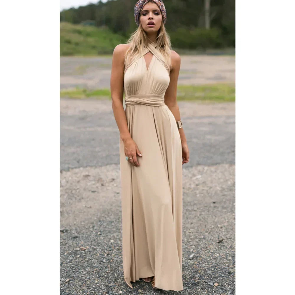 Women's Multi-worn V-neck Long Dress™ Strapped Summer Maxi Dress