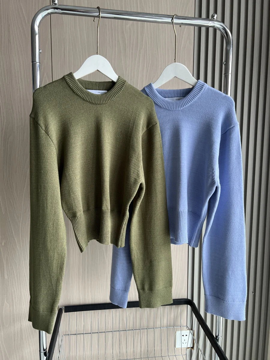 Women's Knitted Traf Sweater™ Loose Long Sleeve Round Neck Ribbed Hem Short Cardigan