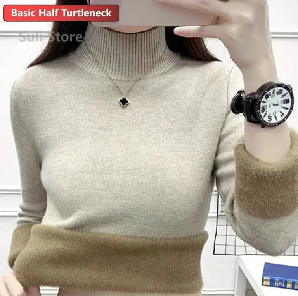 Women's Turtleneck Sweater™ Retro Red with Velvet Lining Thickened Inner Wear Thermal Knitting Bottoming Shirt