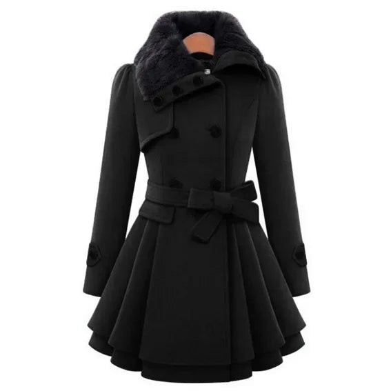 Women's Woolen Jacket™ Long Double Row Buttoned Narrow Fit Overcoat