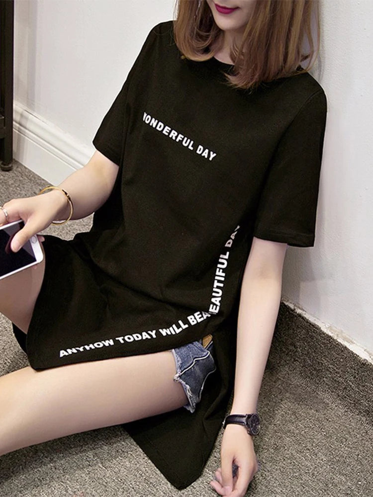 Women's T-shirts™ Summer  Loose Slit Tops Cotton Short sleeve t-shirt