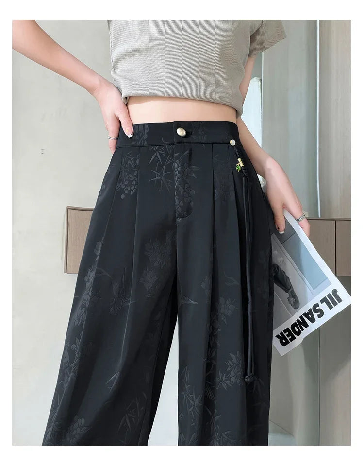 Women's Jacquard Wide Leg Satin Pants™ Casual Loose Pants