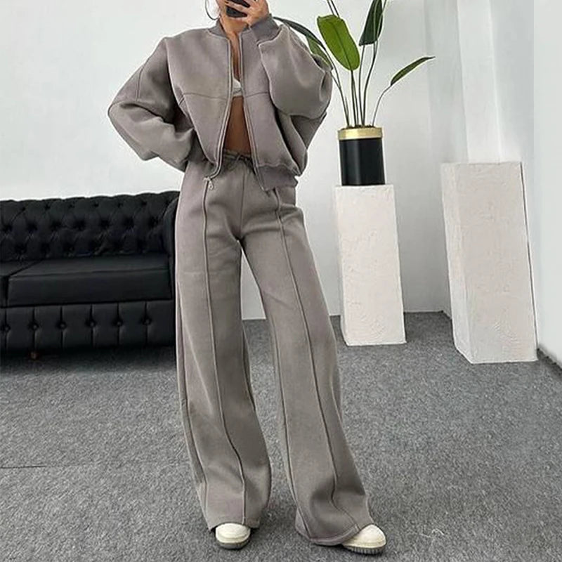 Women's BKLD Tracksuit Sets™ Zip-up Loose Cropped Cardigan + Drawstring Sweatpants