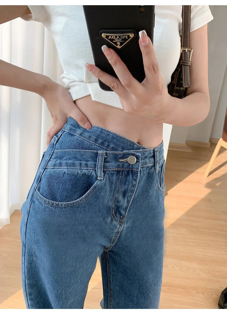 Women's Denim Jeans™ Irregular High-Waisted Wide Straight-Leg Draped Trousers