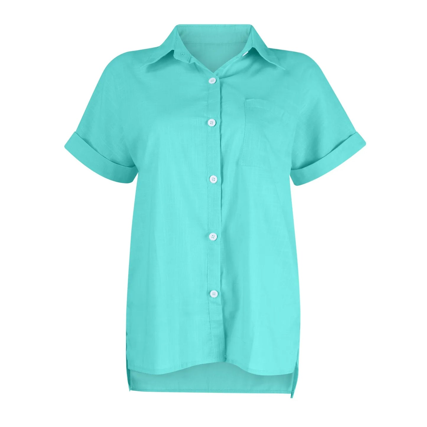 Women's  Cotton Linen Classic Shirts™ Short Sleeve Lapel Button Down Shirt