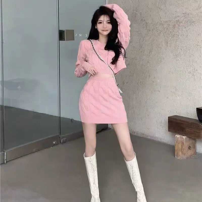 Women's Two Piece of Pullover™ Autumn/Winter Knitted Short Sweater and Skirt