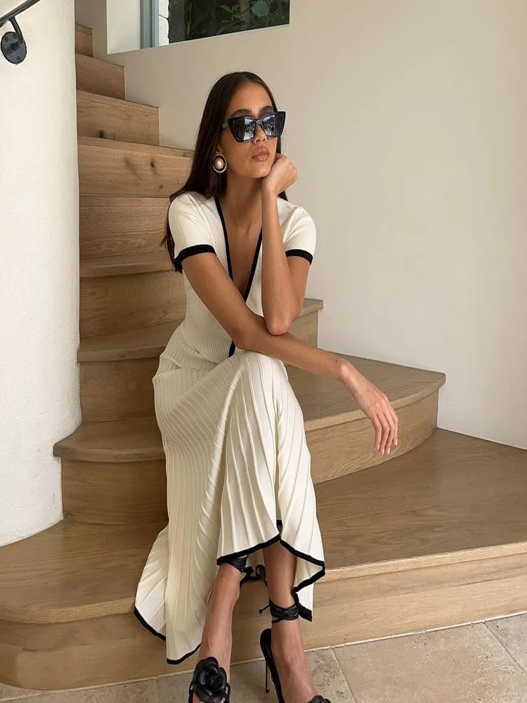 Women's Long Skirt Suit™ Summer Short Sleeve V-neck crop top elegant dress