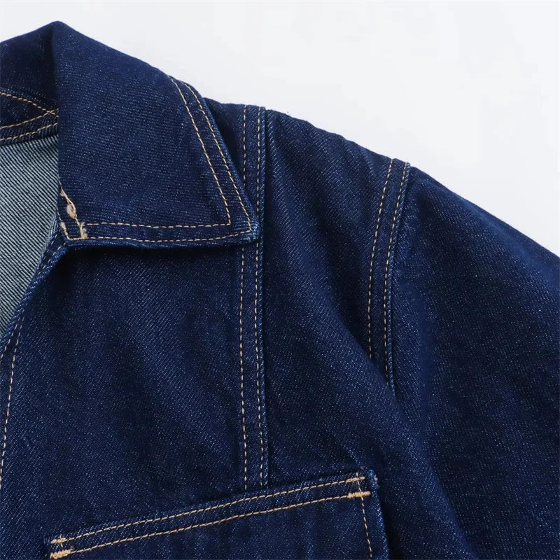 Women's TRAF Blue Denim Suit™ Short Sleeve Cropped Shirt & Short Y2k Set