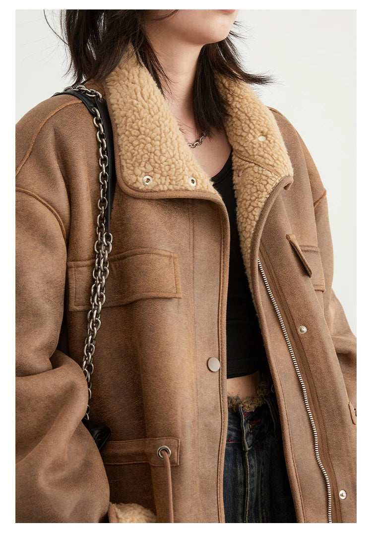 Women's Jackets™ CHIC VEN Thick Warm Solid Suede Reversible Outer Loose Coat