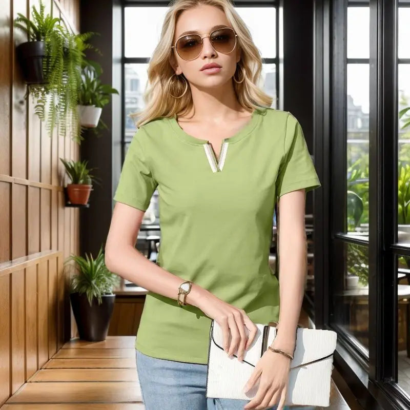 Women's V Neck Cotton T Shirt™ Short-Sleeve Loose Tops
