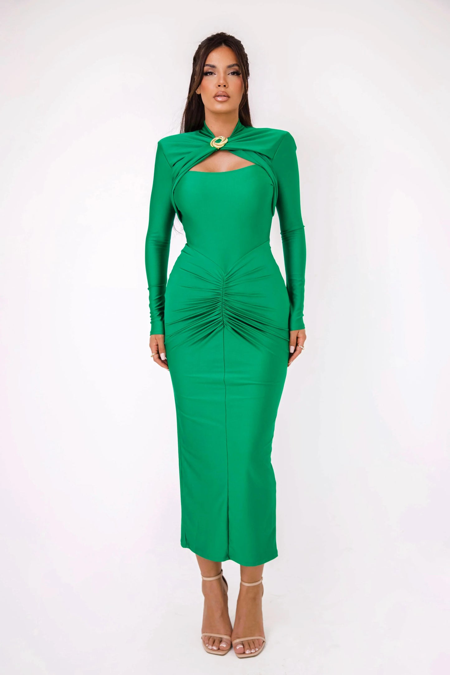 Women's Articat Tight Long Dress™ Elegant Long Sleeved Elastic Bodycon Pleated Hollowed Out Slim Dress