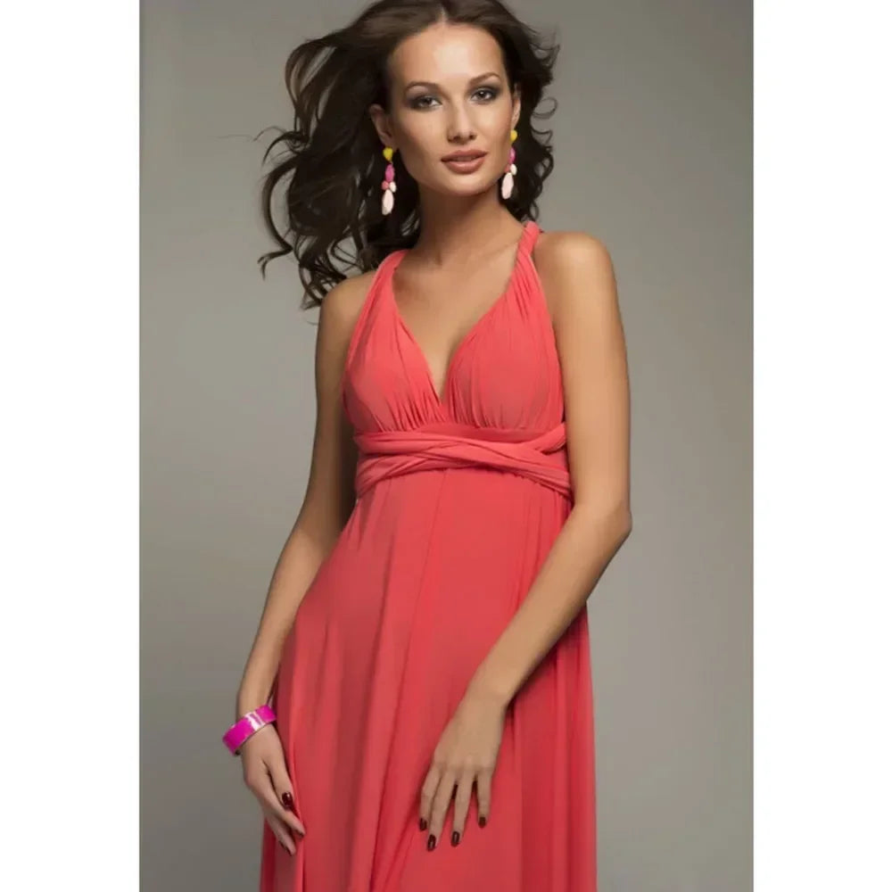 Women's Multi-worn V-neck Long Dress™ Strapped Summer Maxi Dress
